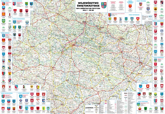 Województwo Świętokrzyskie - mapa ścienna (listwy metalowe)