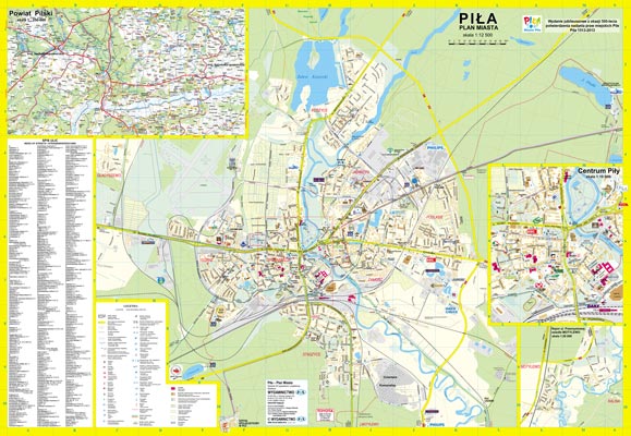 Piła - plan miasta, mapa powiatu - ścienna (listwy metalowe)