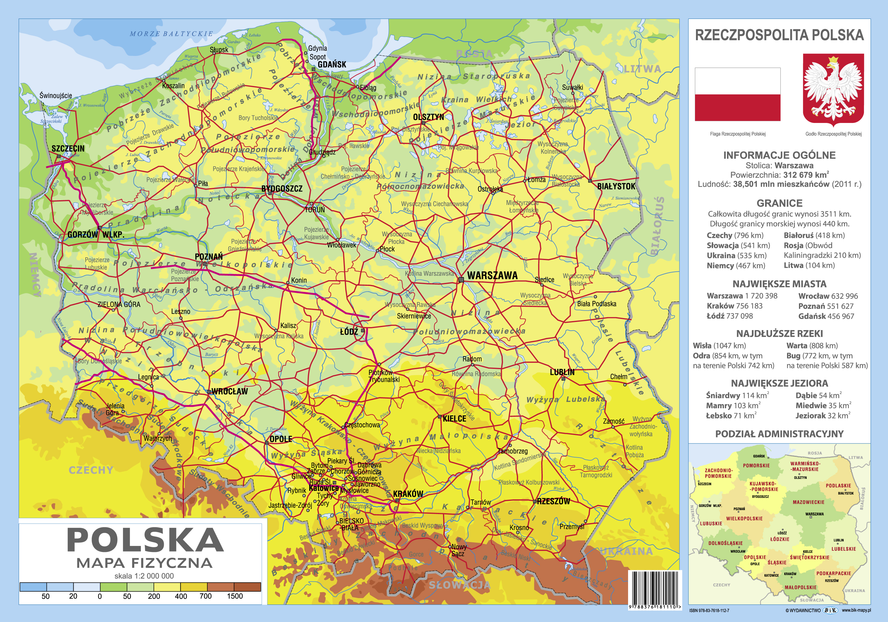 Plansze edukacyjne - mapa fizyczna Polski